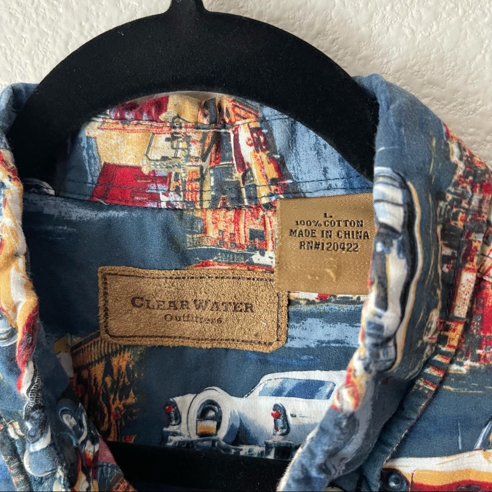 Clear Water 100% Cotton Classic Car Button Up Short Sleeve Large - Picture 5 of 7